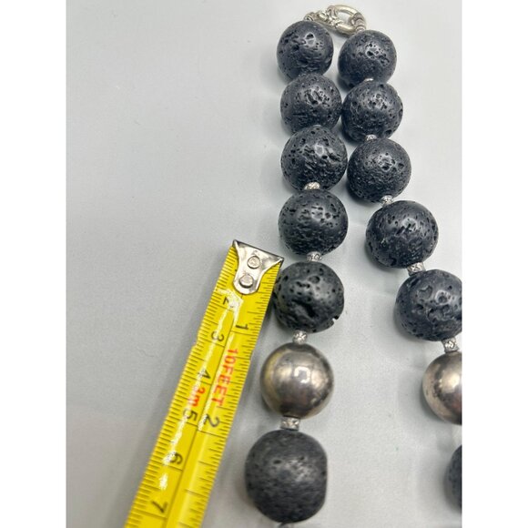 Big Chunky Lava Beads Necklace Round Black Beads Oversized Statement Necklace - Picture 6 of 7